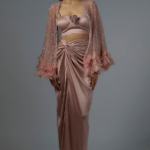 Dusty Rose Pink Satin & Raw Silk Skirt Set