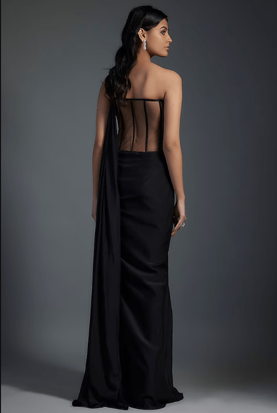 Black Chiffon Gown Saree - Image 2