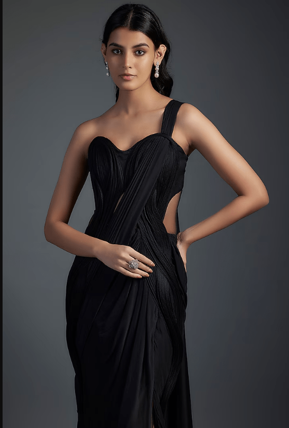 Black Chiffon Gown Saree - Image 3
