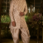Rose Champagne Raw Silk Sequin Embroidered Sherwani Set