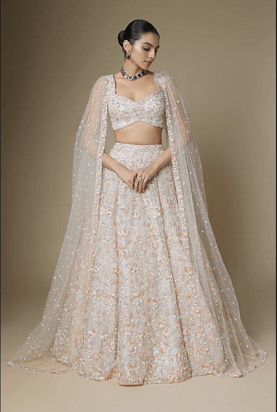 Peach Organza Lehenga Set
