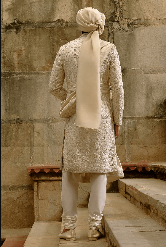 Ivory Brocade Dabka Embroidered Sherwani Set - Image 2