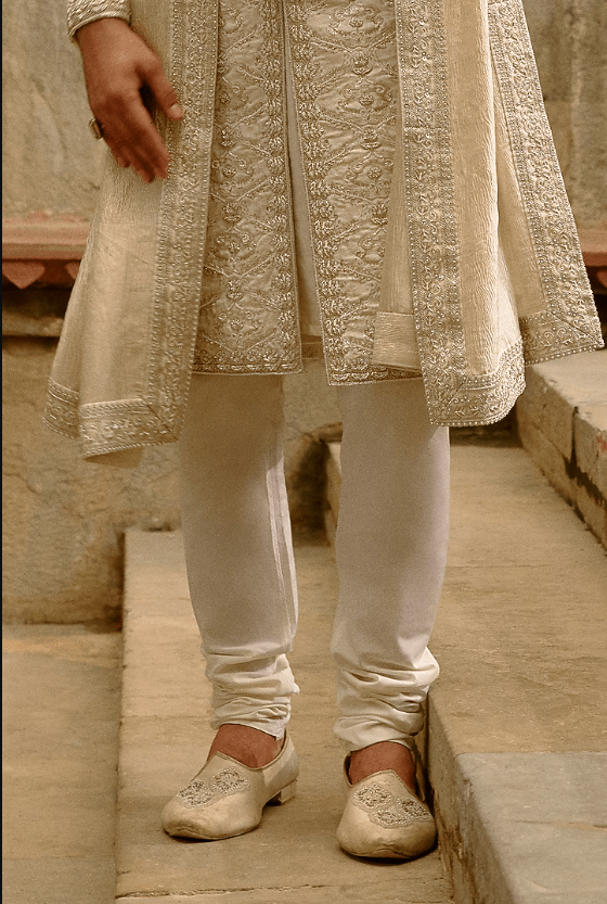 Ivory Brocade Dabka Embroidered Sherwani Set - Image 3