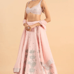 Powder Pink Viscose Raw Silk Hand Embroidered Lehenga Set