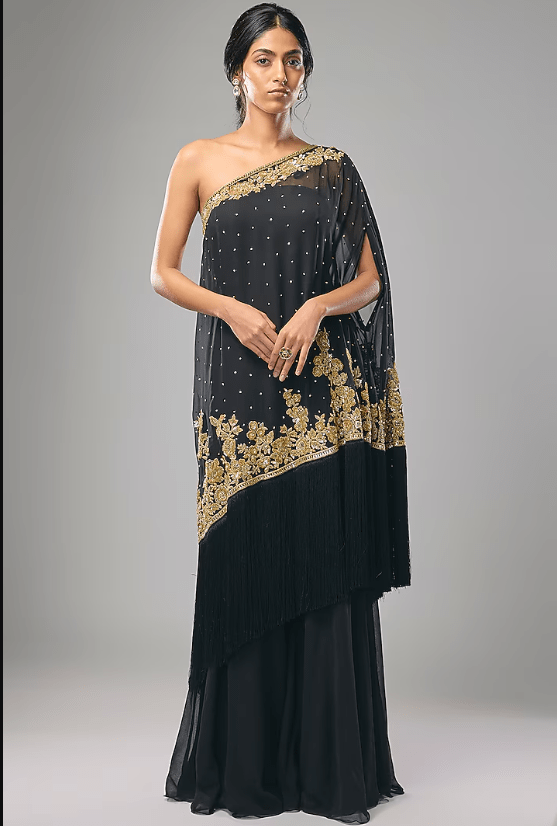 Black Georgette Thread & Cutdana Work Sharara Set