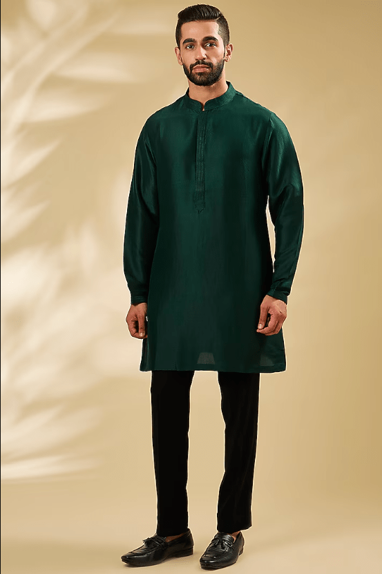 Green Silk Thread Embroidered Sherwani Set - Image 3