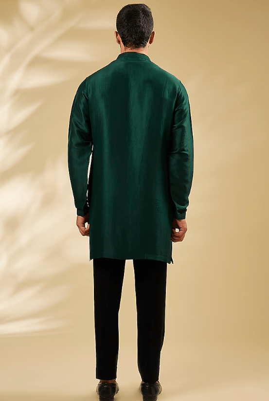 Green Silk Thread Embroidered Sherwani Set - Image 4