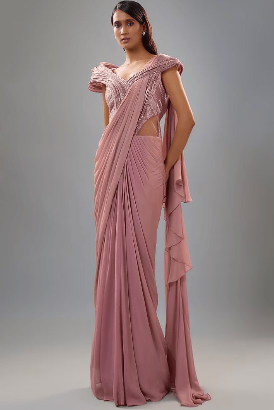 Rose Bud Sequins Sculpted Gown Saree