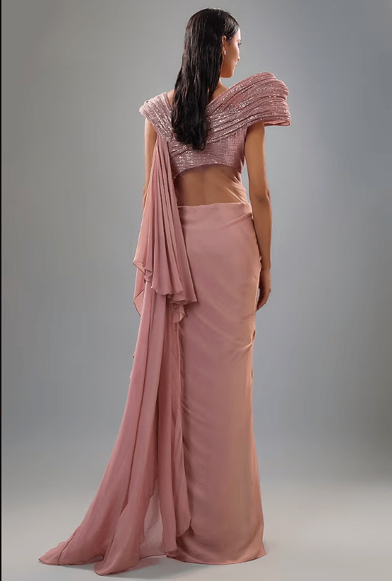 Rose Bud Sequins Sculpted Gown Saree - Image 2