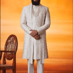 Pearl White Raw Silk Pearl Embroidered Sherwani Set