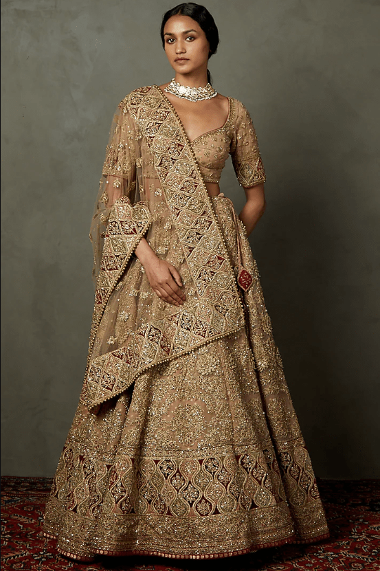 Peach Polyester Embroidered Lehenga Set