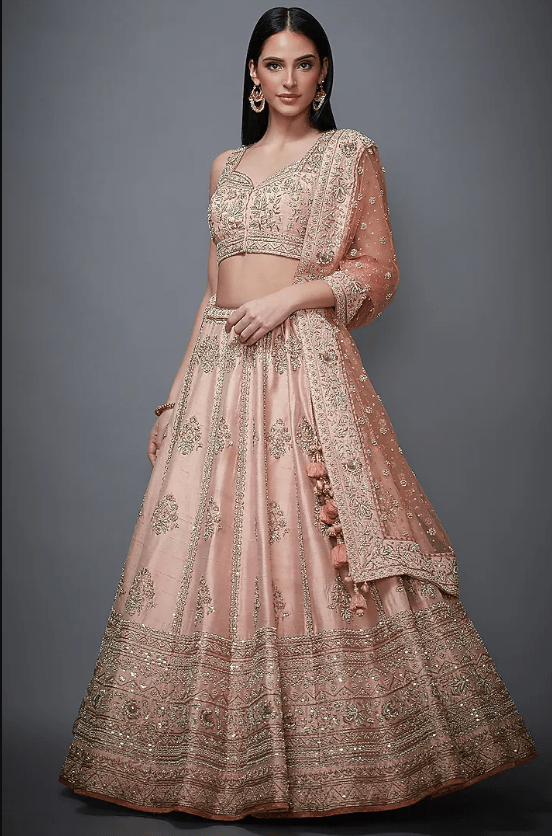 Peach Embroidered Lehenga Set