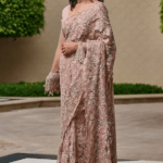 Blush Pink Lace Floral Thread Embroidered Saree Set