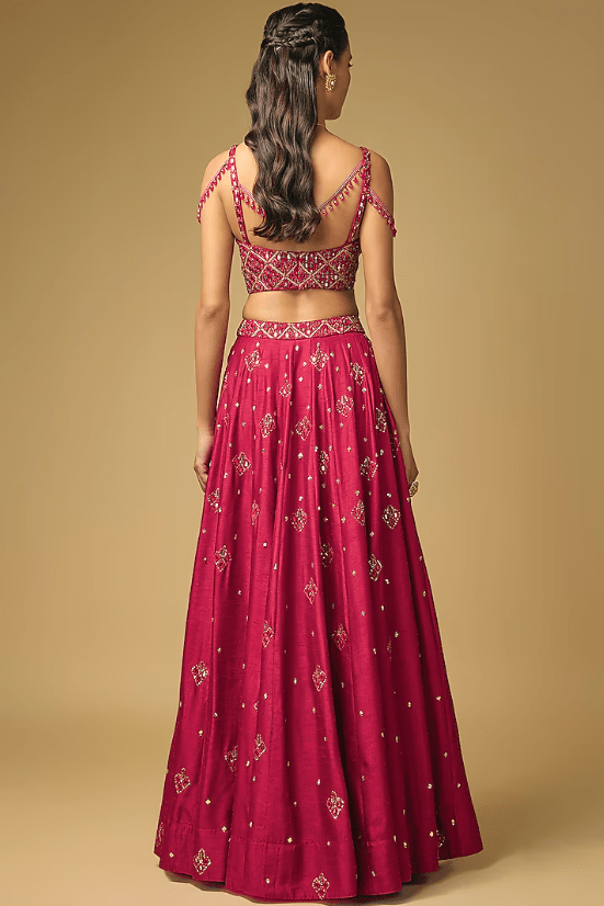 Ruby Red Dupion Silk Hand Embroidered Lehenga set - Image 2