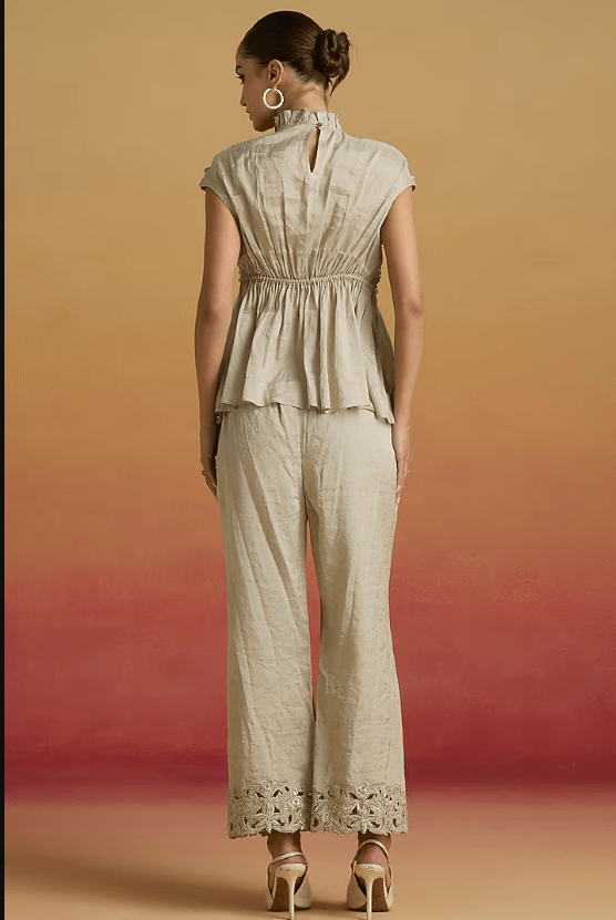 Silver Tissue Cutwork Straight Pants - Image 2