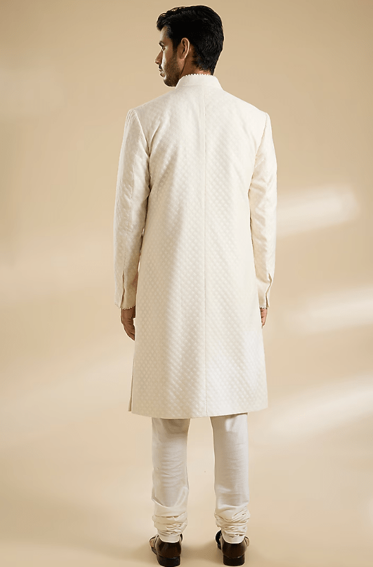 Ivory Raw Silk Sherwani Set - Image 2