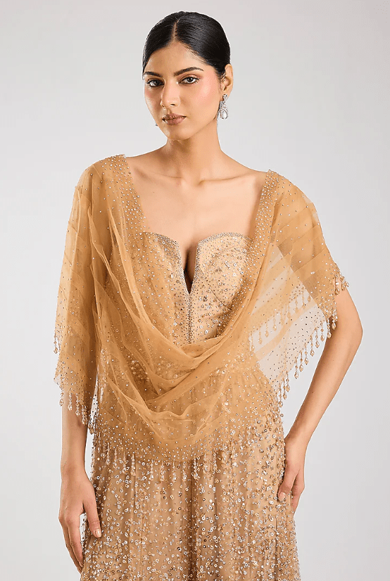 Champagne Soft Net Swarovski Crystal Embroidered Jumpsuit - Image 3