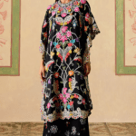 Black Chanderi Applique Beadwork Kaftan