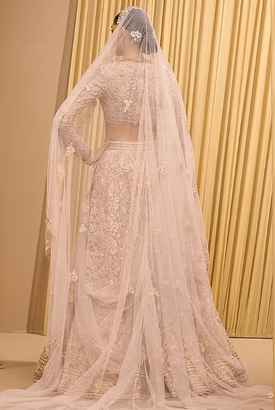 Blush Pink Indian Tulle Thread Embroidered Lehenga Set - Image 2