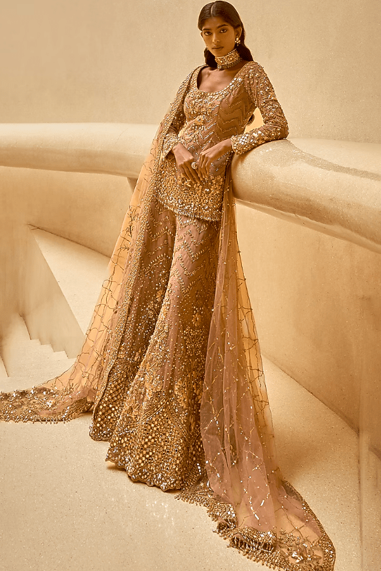 Mauve Pink Tulle Sequin Embellished Sharara Set