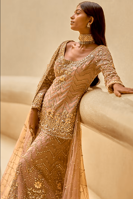 Mauve Pink Tulle Sequin Embellished Sharara Set - Image 3