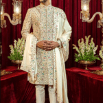 Ivory Silk Embroidered Sherwani Set