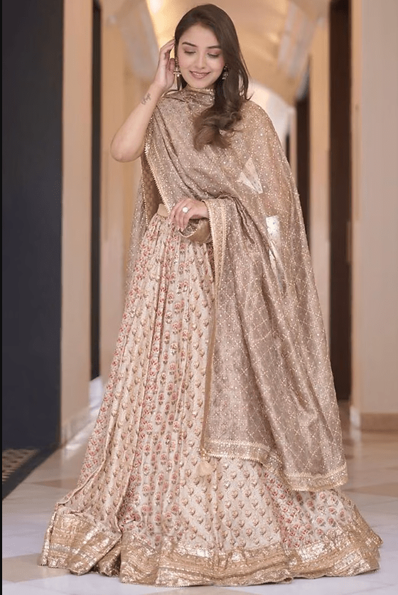 Off-White & Multi- Colored Cotton & Silk Embroidered Lehenga Set