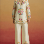 Ivory Chanderi Floral Thread Work Pants And Top