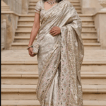 Golden Kanjivaram Thread Embroidered Saree Set