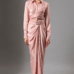 Pink Satin & Organza Draped Skirt Set