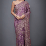 Mauve Embroidered Saree Set