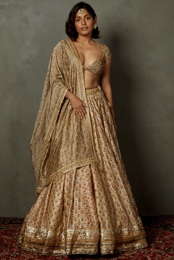 Off-White & Multi- Colored Cotton & Silk Embroidered Lehenga Set - Image 2