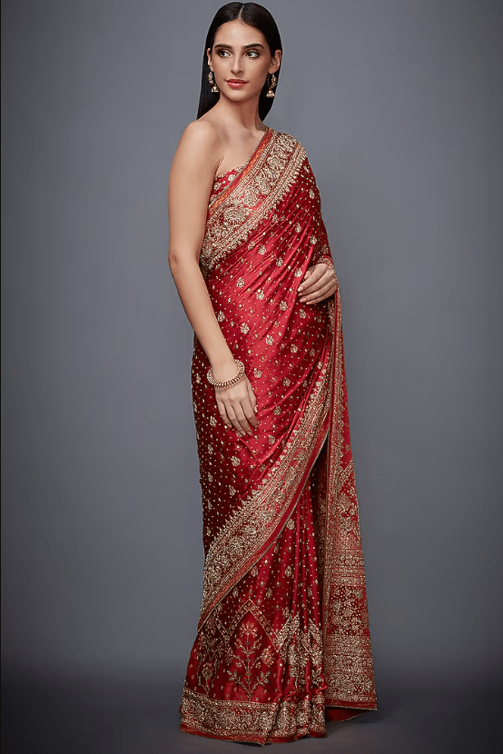 Red & Saffron Embroidered Saree Set - Image 2