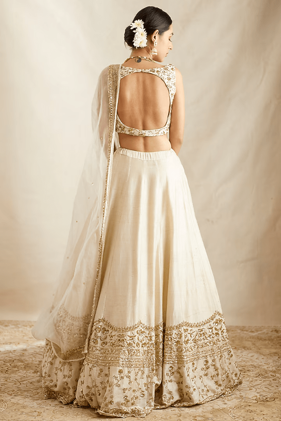 Off-White Raw Silk Embroidered Lehenga Set - Image 2