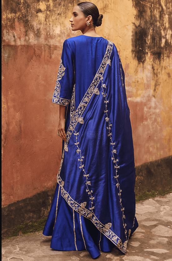 Blue Pure Silk Zardosi Embroidered Sharara Set - Image 2