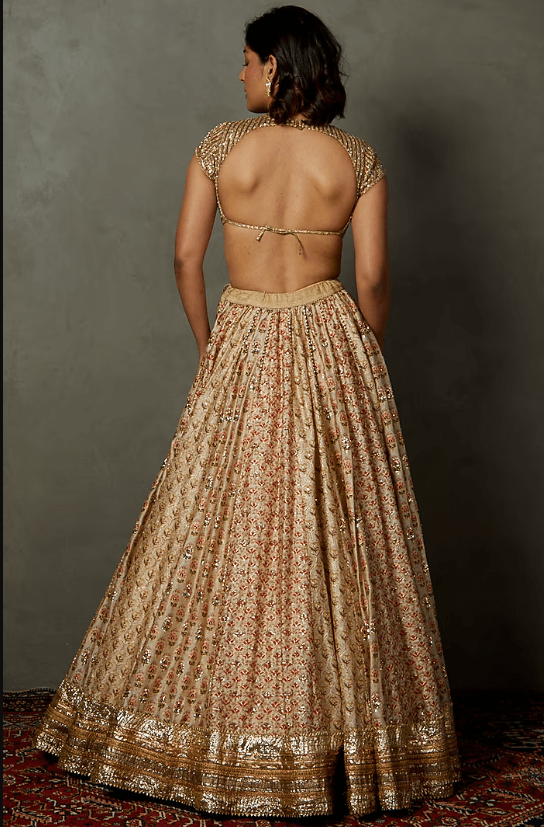 Off-White & Multi- Colored Cotton & Silk Embroidered Lehenga Set - Image 3