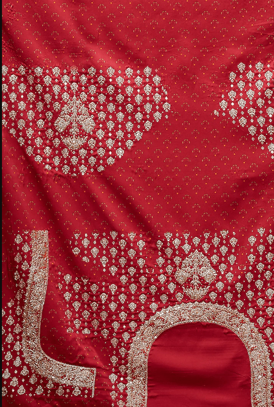 Red & Saffron Embroidered Saree Set - Image 3