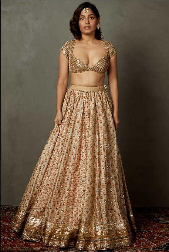 Off-White & Multi- Colored Cotton & Silk Embroidered Lehenga Set - Image 6