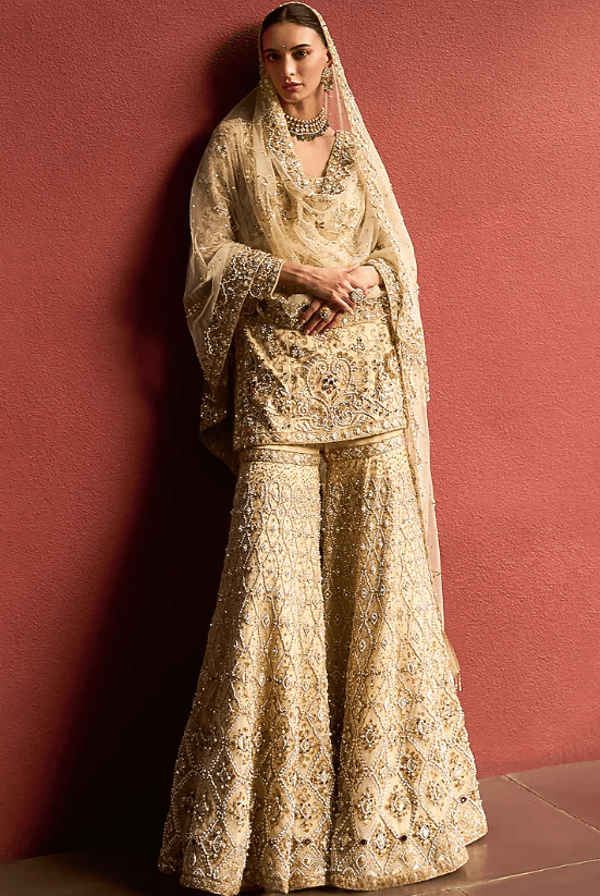 Ivory Tulle Gota & Sequin Embroidered Gharara Set