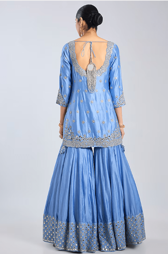 Metallic Blue Chanderi Sharara Set - Image 2