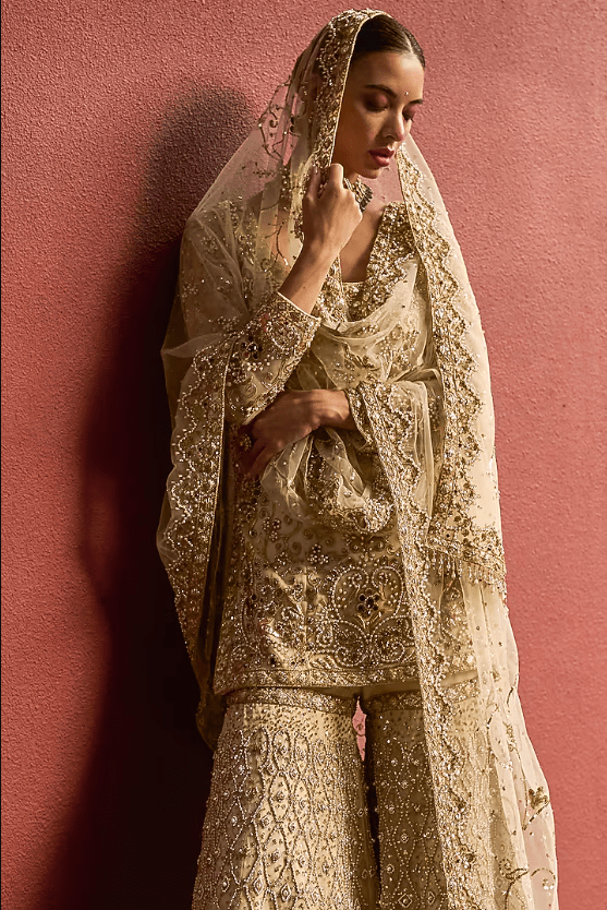 Ivory Tulle Gota & Sequin Embroidered Gharara Set - Image 2