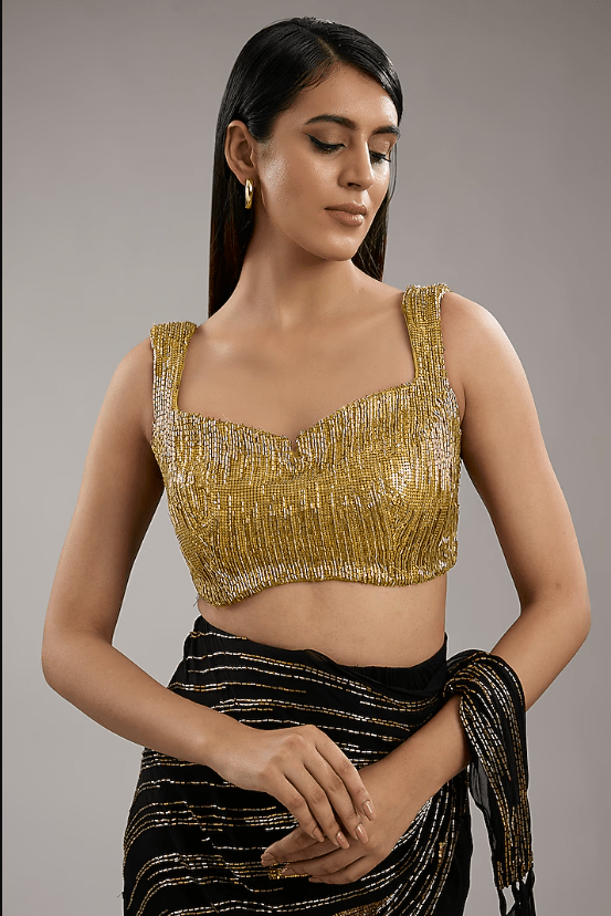 Black & Gold Georgette Bugal Embroidered Saree - Image 3