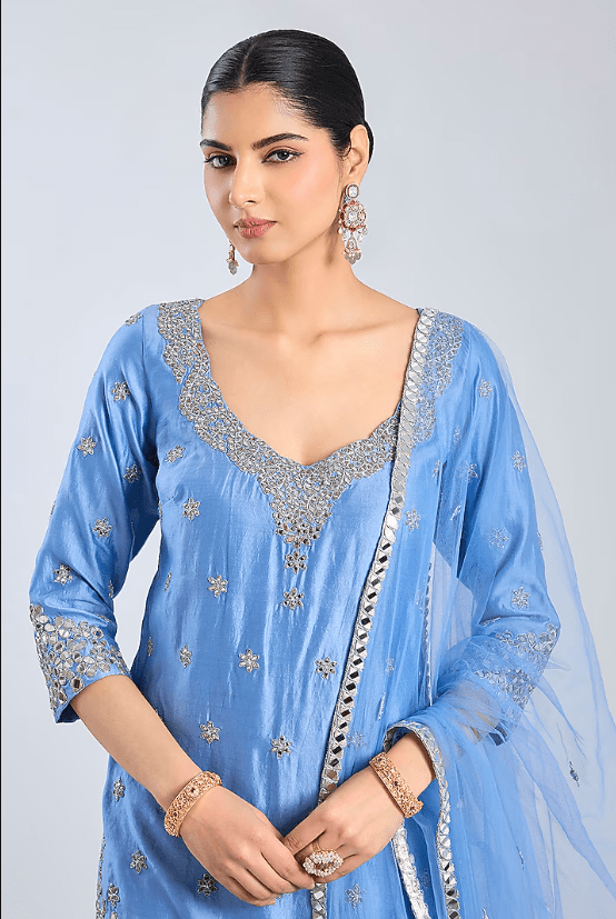 Metallic Blue Chanderi Sharara Set - Image 4