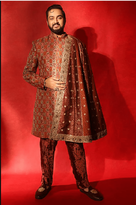 Brown & Maroon Brocade Embroidered Sherwani Set