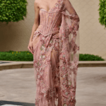 Multi-Colored Tulle Floral Embroidered Saree Set