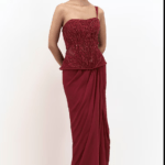 Wine Silk Chiffon Corset Gown Saree