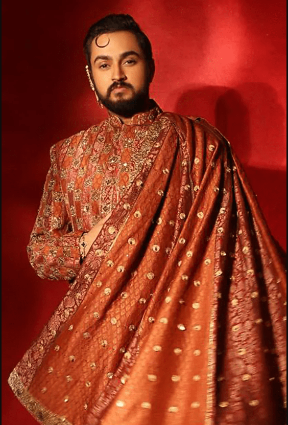 Brown & Maroon Brocade Embroidered Sherwani Set - Image 2