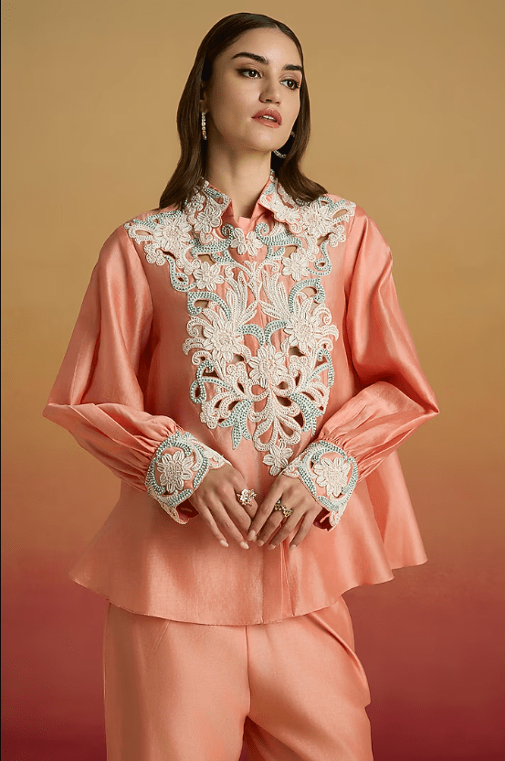 Apricot Chanderi Cord Work Shirt - Image 2
