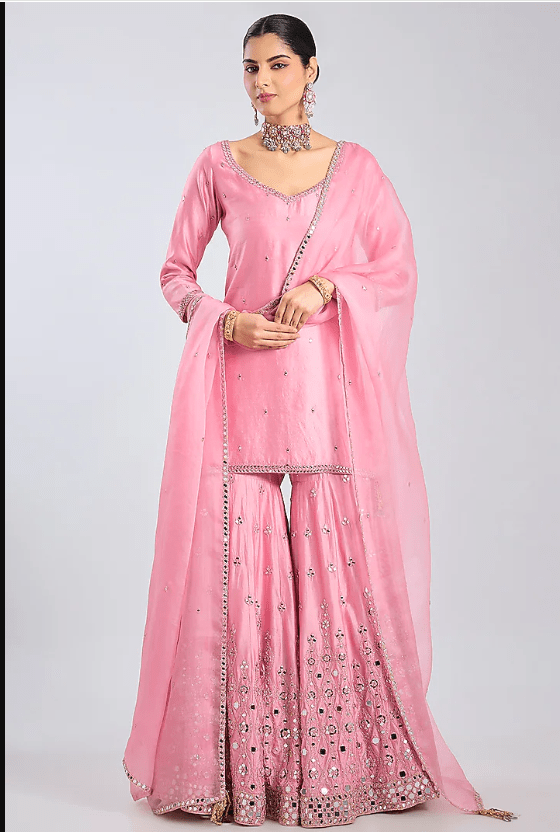 Petal Pink Chanderi Sharara Set