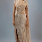 Champagne Sequins Fan-Sculpted Gown Saree